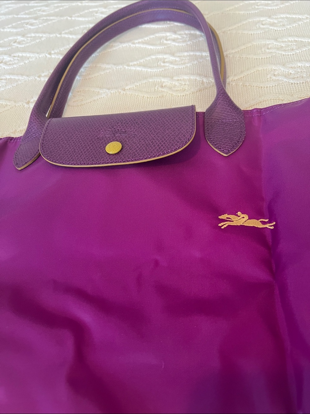 Longchamp Purple Nylon Le Pliage Tote Medium like New - Picture 2 of 8